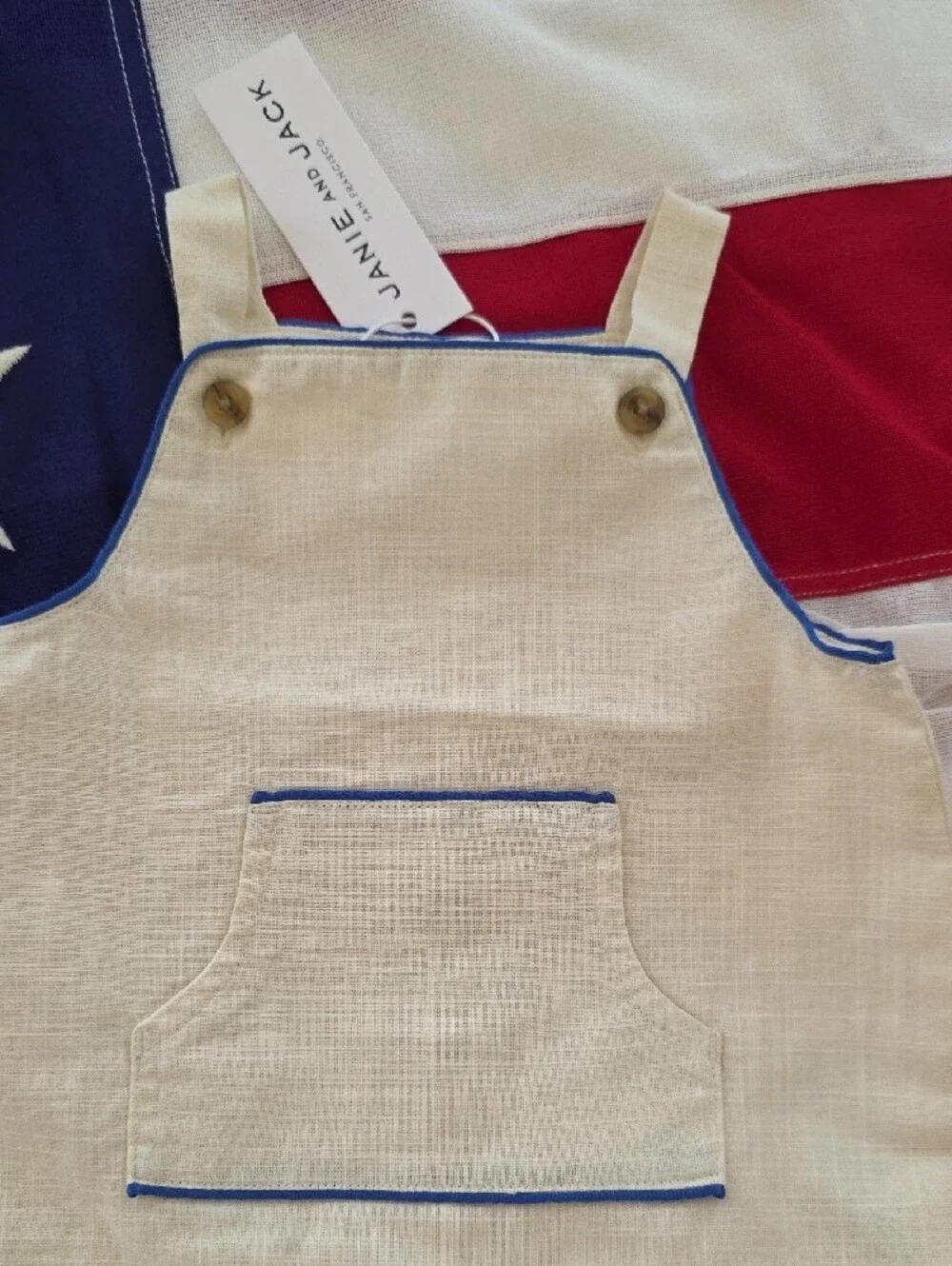 Janie and Jack Cream Shortall with Blue Trim